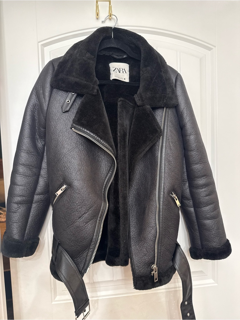 Zara Black Faux Shearling Moto Jacket